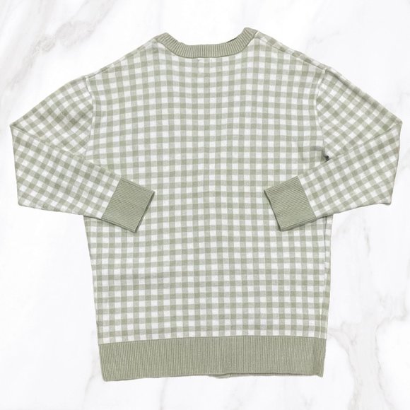 Joie Women’s Pale Green V Neck Gingham Print Gold Buttoned Cardigan, Size M - Picture 2 of 6